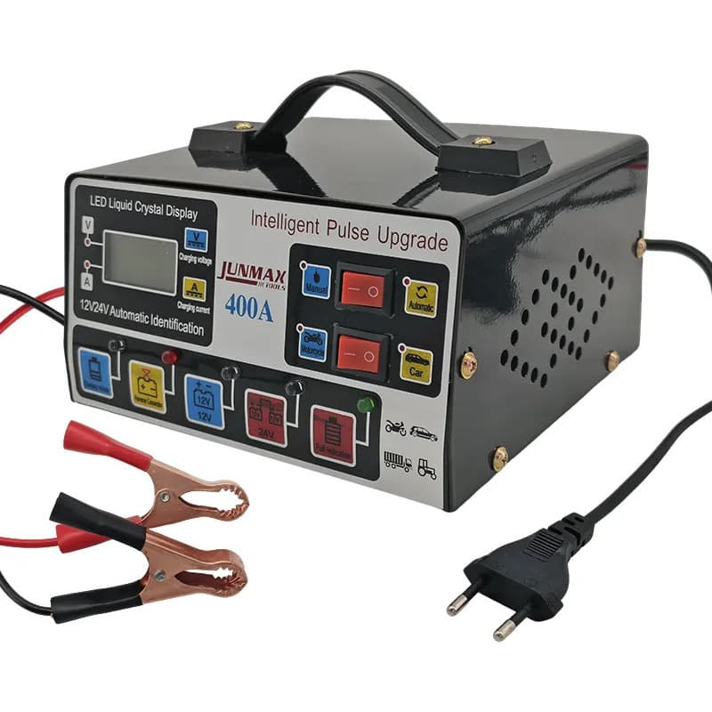 JUMLEE Carregador de Bateria 12V 24V 400A Inteligente Automotivo Com Display LCD Carro Moto Caminhão