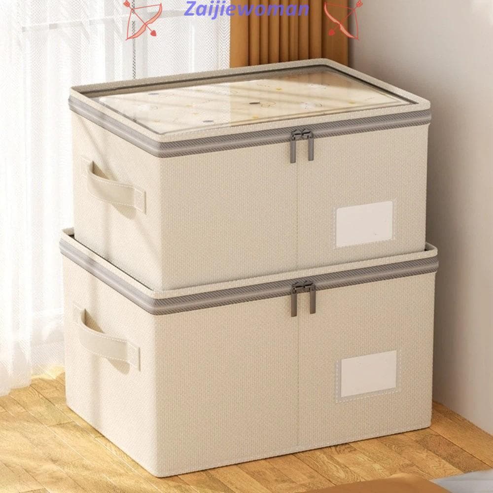 Com alça Alta qualidade avançada Versátil janela visível Caixa de armazenamento com zíper de algodão e linho