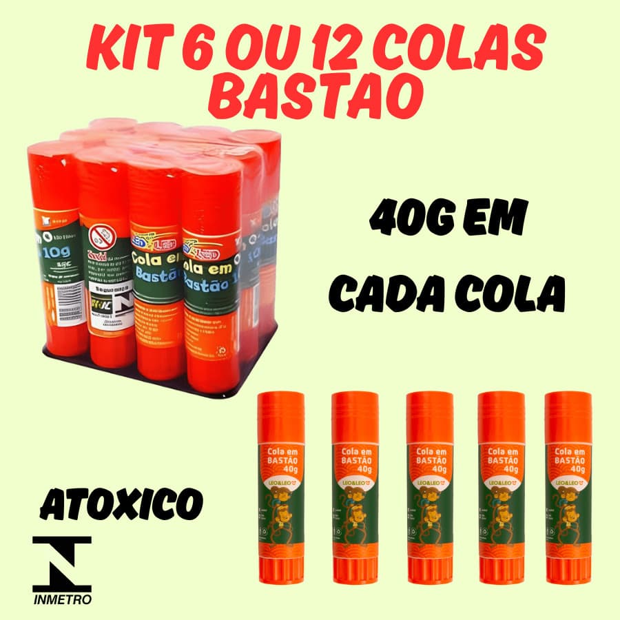 Kit 6 ou 12 Bastões De Cola Leo&Leo Material Escolar Lavavel Escritorio Não Toxico Infantil Escola