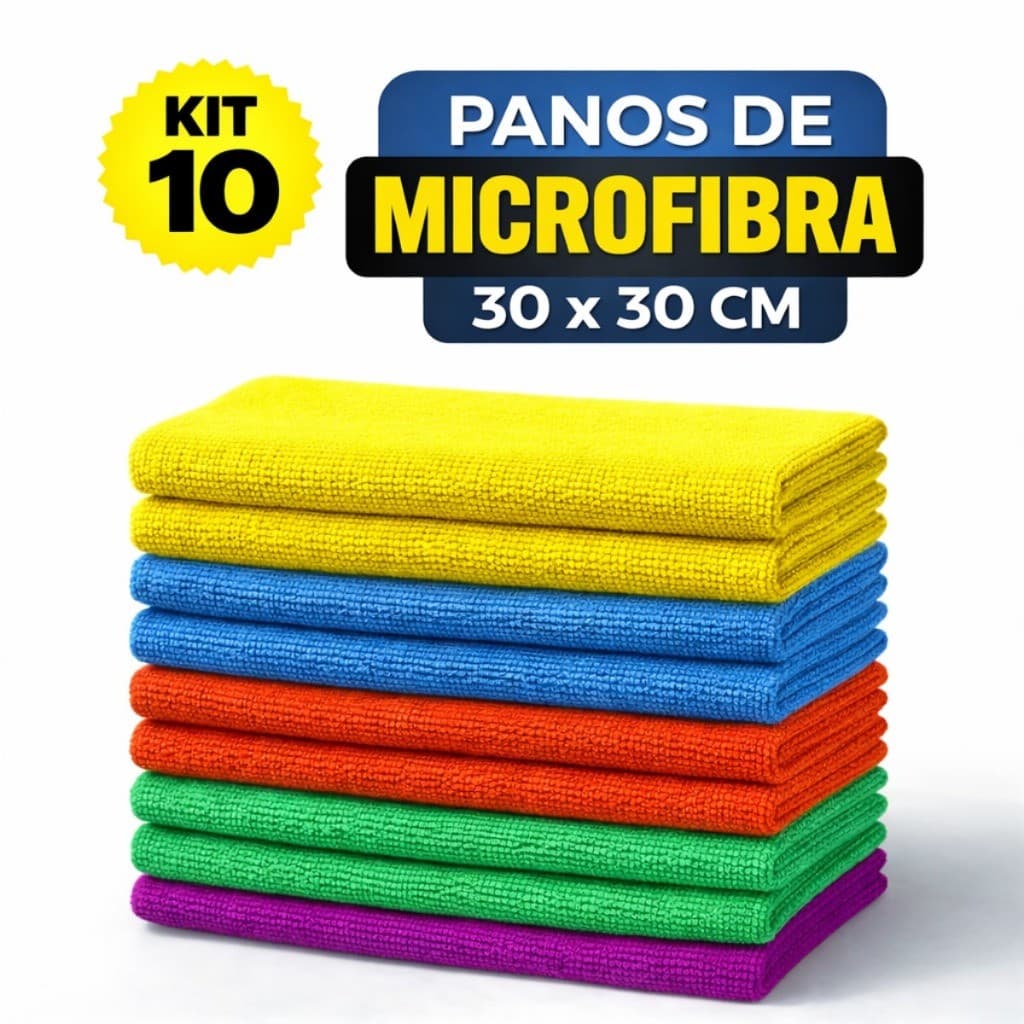 Kit 10 Panos de Microfibra Multiuso para Limpeza Doméstica Alta Absorção