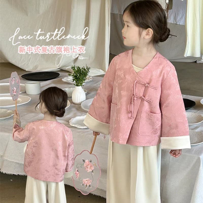 Meninas novo chinês Cheongsam terno superior primavera novo produto Retro fivela casaco roupas infantis primavera outono