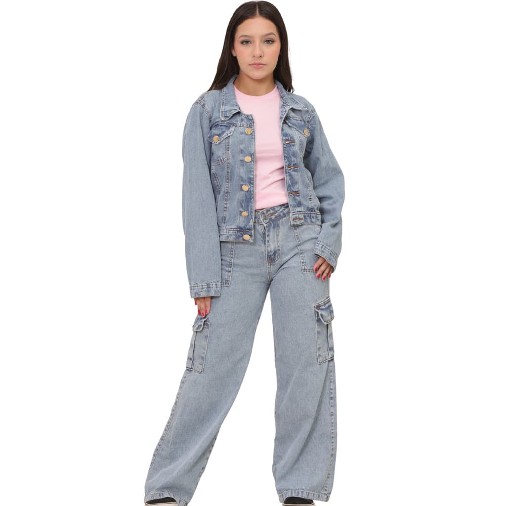 COMBO calça cargo marmorizada + jaqueta jeans 100% juvenil do 10 ao 16