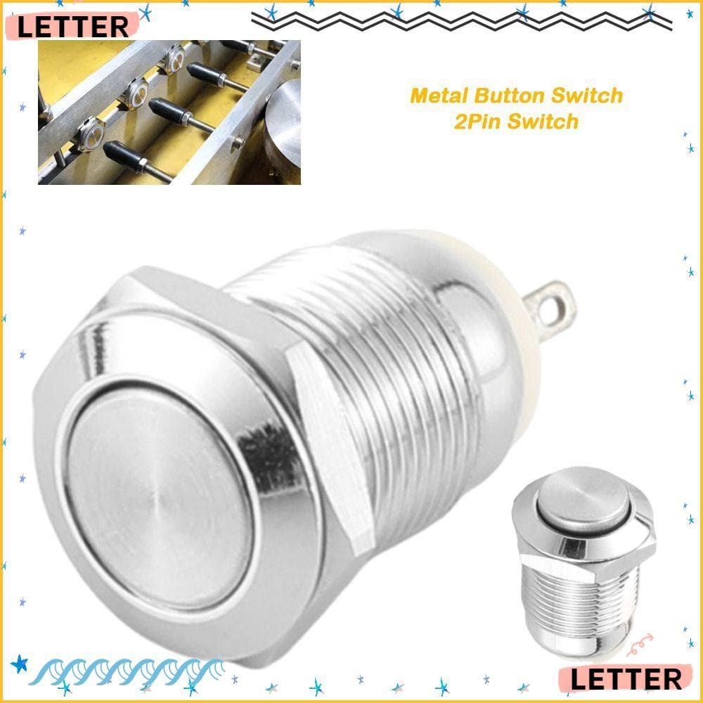 Interruptor De Botão De Metal Carta , Impermeável De 2 Pinos De 12mm Momentâneo Redondo Alto De Aço Inoxidável