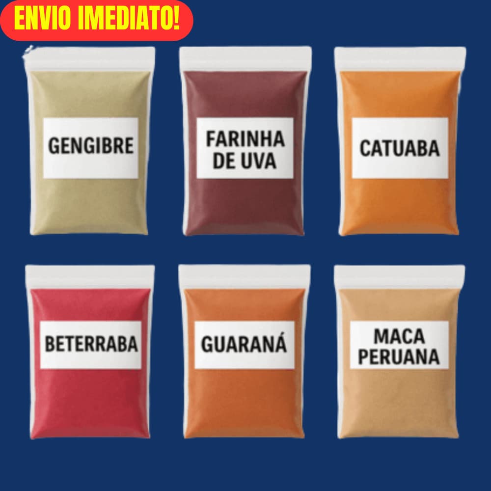 Combo 6 Ingredientes Puros Em Pó (Beterraba, Guaraná, Gengibre, Uva e etc..)