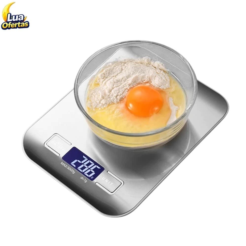 Balança de Cozinha Digital 10kg em Inox Alta Precisão 1g Dieta Fit com Tara LCD Pilhas Inclusas