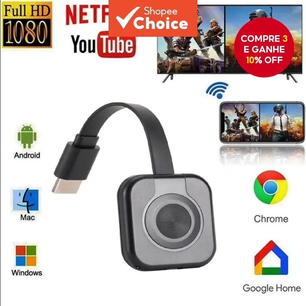 Dongle de exibição WiFi sem fio, adaptador de vídeo HD 1080P para MiraScreen, suporte HDMI espelhamento de tela,