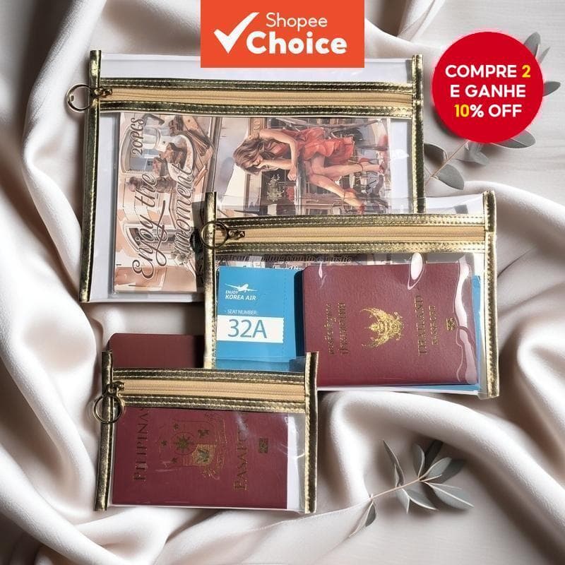 Organizador De Passaporte E Documentos Em PVC Com Acabamento Couro Preto-Bolsa De Armazenamento Para Viagens Produtos De