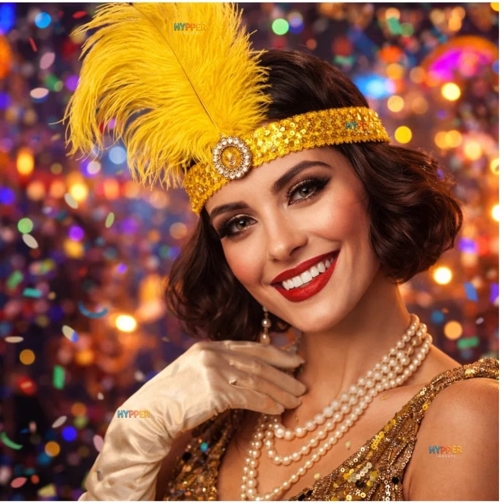 Faixa Melindrosa Feminina com Pluma e Brilho – Fantasia  para Carnaval, Festa Temática e Baile Retrô