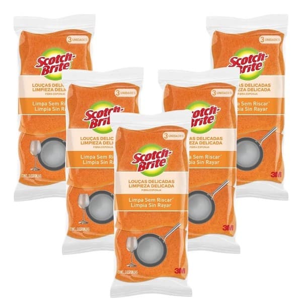 Kit 5 Pacote Esponja Louças Delicadas Laranja SCOTCH Brite