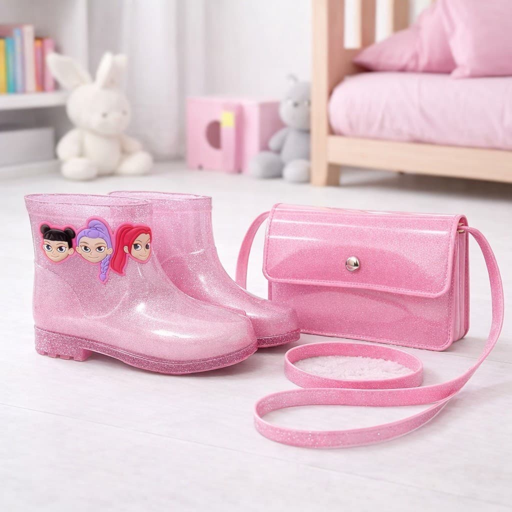 Kit Galocha e Bolsa Infantil Feminina Menina Colorida Estilosa Leve Confortável Bolsinha Glitter