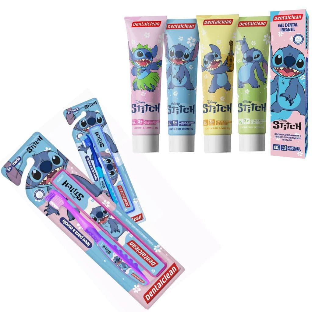 GEL DENTAL 50G + ESCOVA DE DENTE 3A - STITCH - DENTALCLEAN