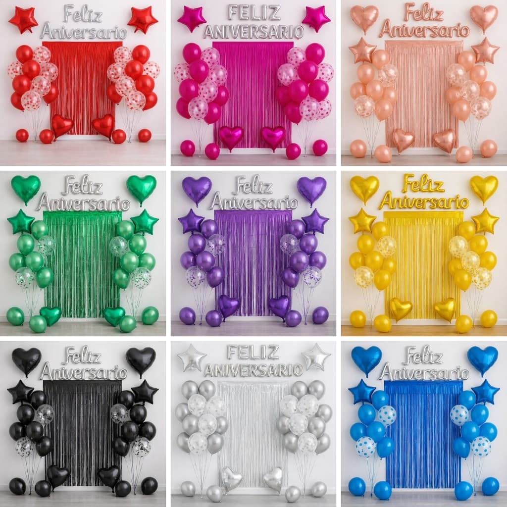 Kit Balão Metalizado Cortina Bexiga Feliz Aniversário Decoração de Festa Completa