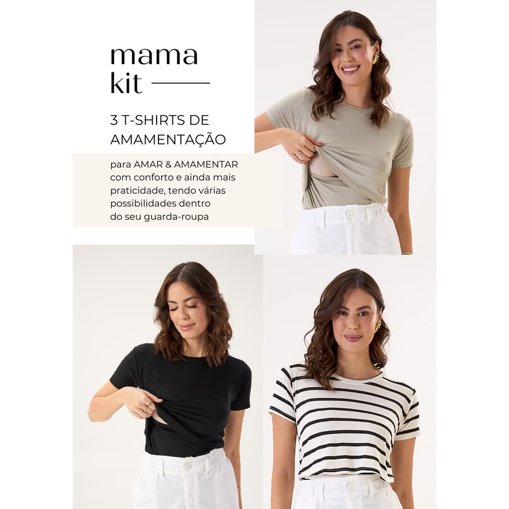MAMAKIT | KIT 3 BLUSAS DE AMAMENTAÇÃO | PRETA • LISTRADA PRETA• VERDE CHÁ