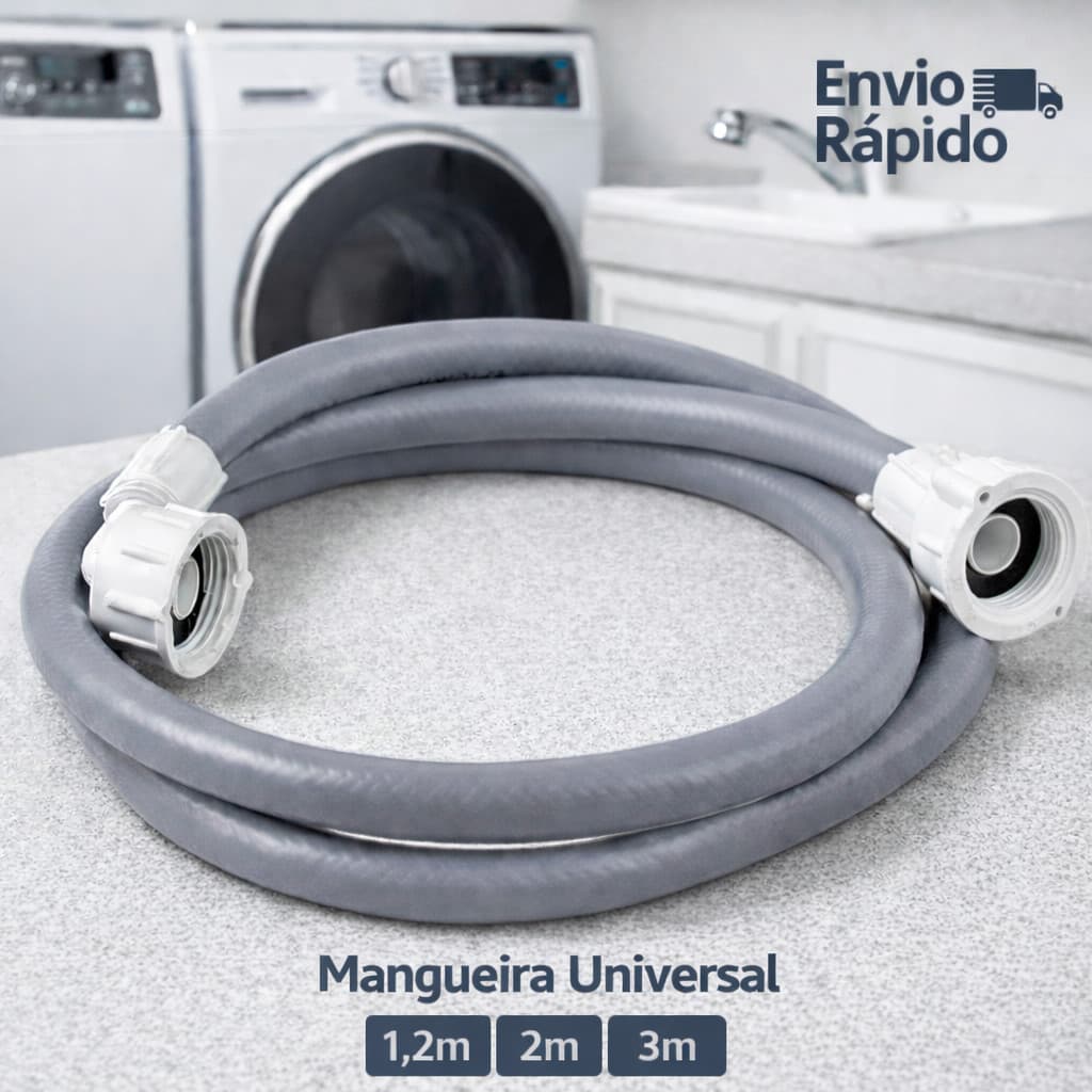 Mangueira Entrada Água 1,20 2 e 3 Metros - Nova  Para Lavadoras de Roupa Universal