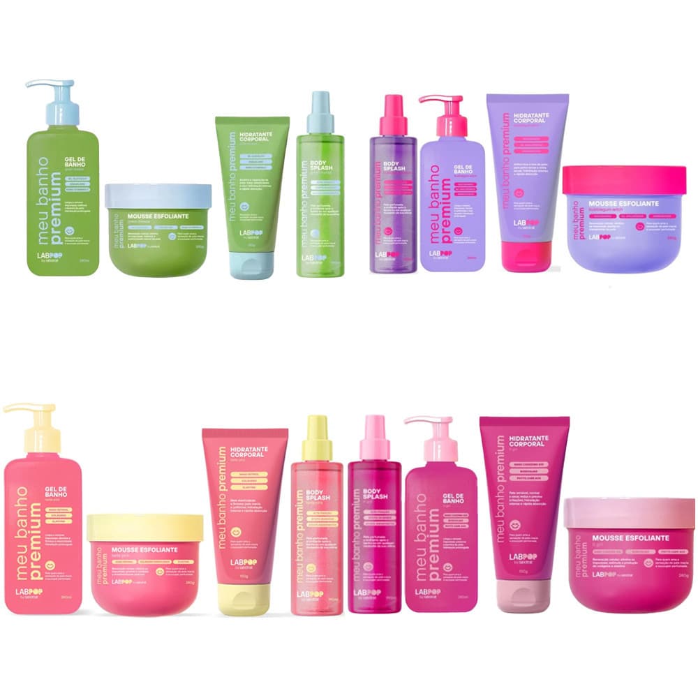 Meu Banho premium LabPOP - Hidratante, Mousse Esfoliante, Gel de Banho ou Body Splash LABOTRAT