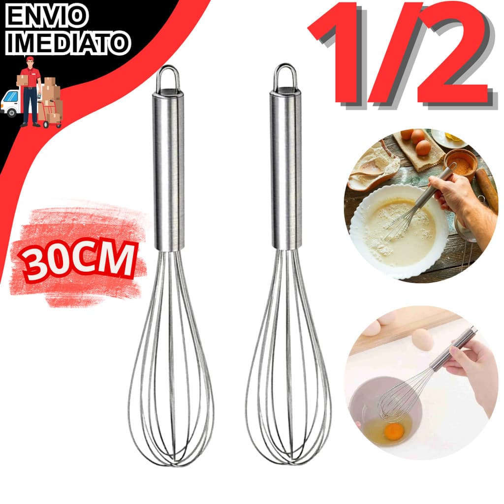 Kit 1 ou 2 Fuê Fouet Batedor Em Inox 30cm Misturador De Ovos Gemas Cremes Massas Leves Utensilio Cozinha Confeitaria