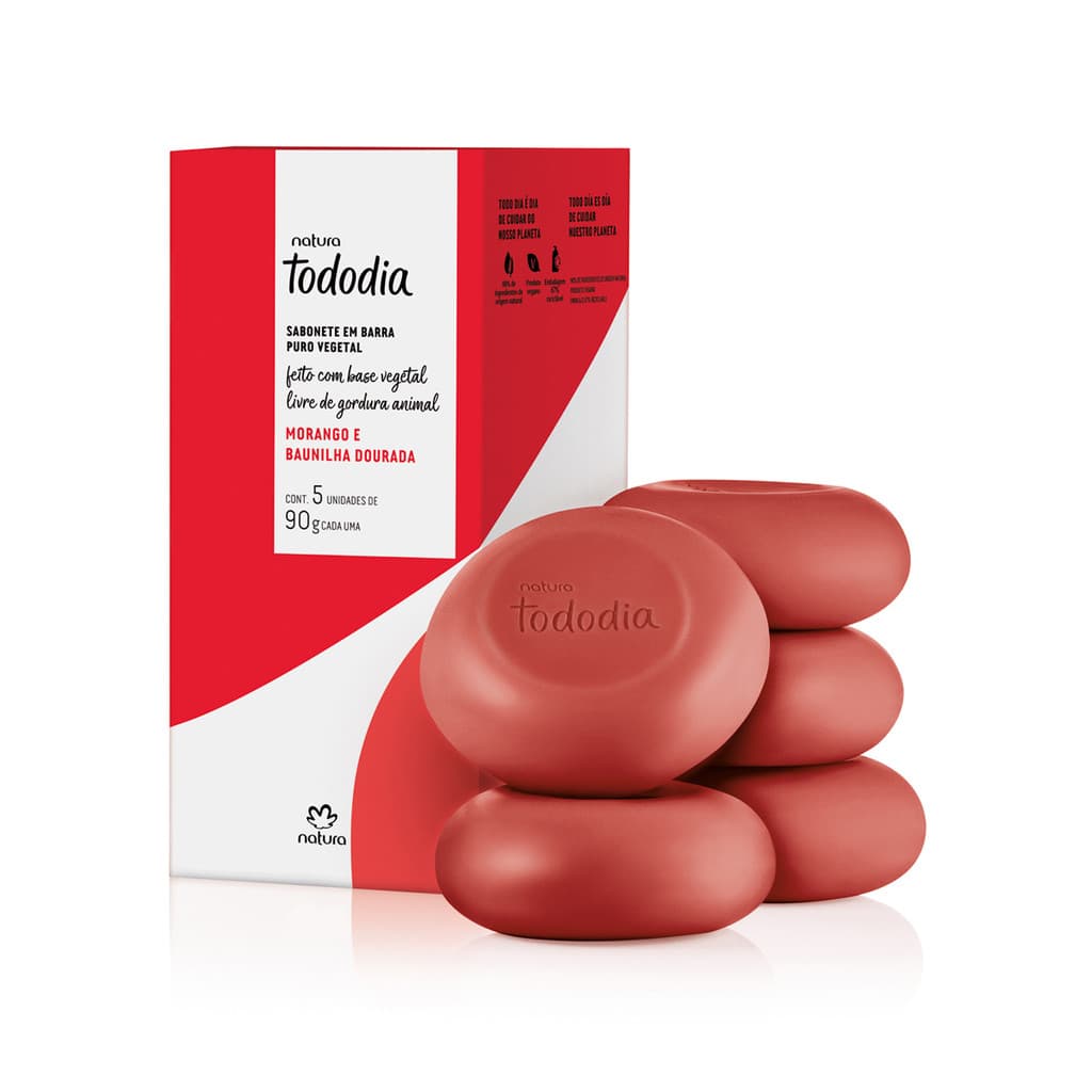 Sabonete Natura Tododia em Barra Morango e Baunilha Dourada 5x90g - Lançamento