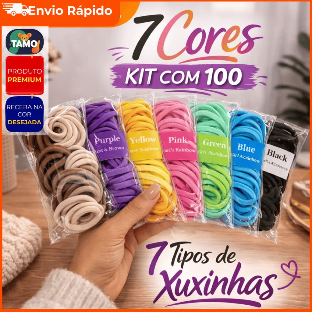 100 Xuxinha de Cabelo Rosa Verde Azul Roxa Premium Meia De Seda Mini Rabicó