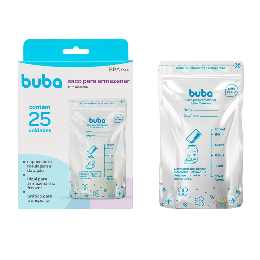 Sacos Para Armazenar Leite Materno Buba Kit 25 Unidades Saquinho de 200ml Original Buba