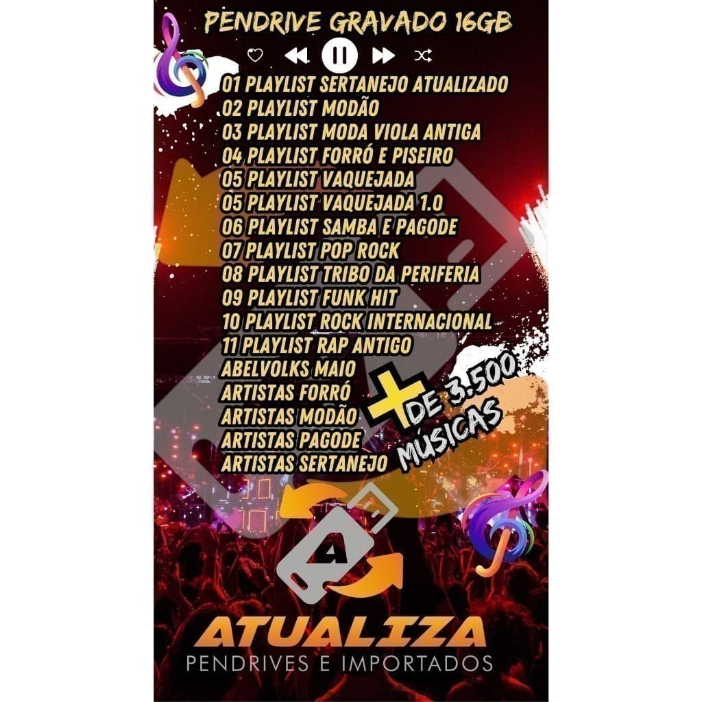 Pen-drive turbinado com as melhores playlists 2026 Atualizado