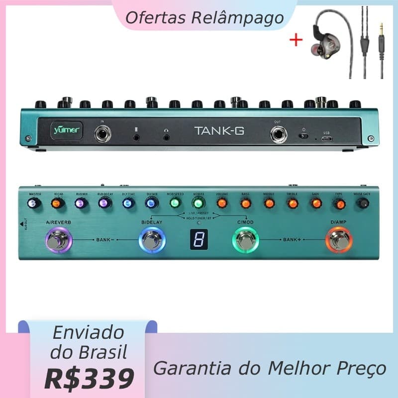 M-VAVE Yuimer V2 TANK-G Pedaleira Guitarra Elétrica Multi-Efeitos Processador Pedal de Efetor