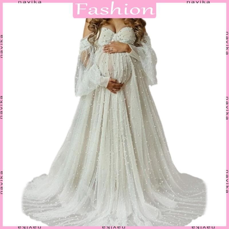 Vestido Fotográfico Elegante Design Ombro, Casual, Solto, Saia Longa, Cintura Elástica, Comprimento Do