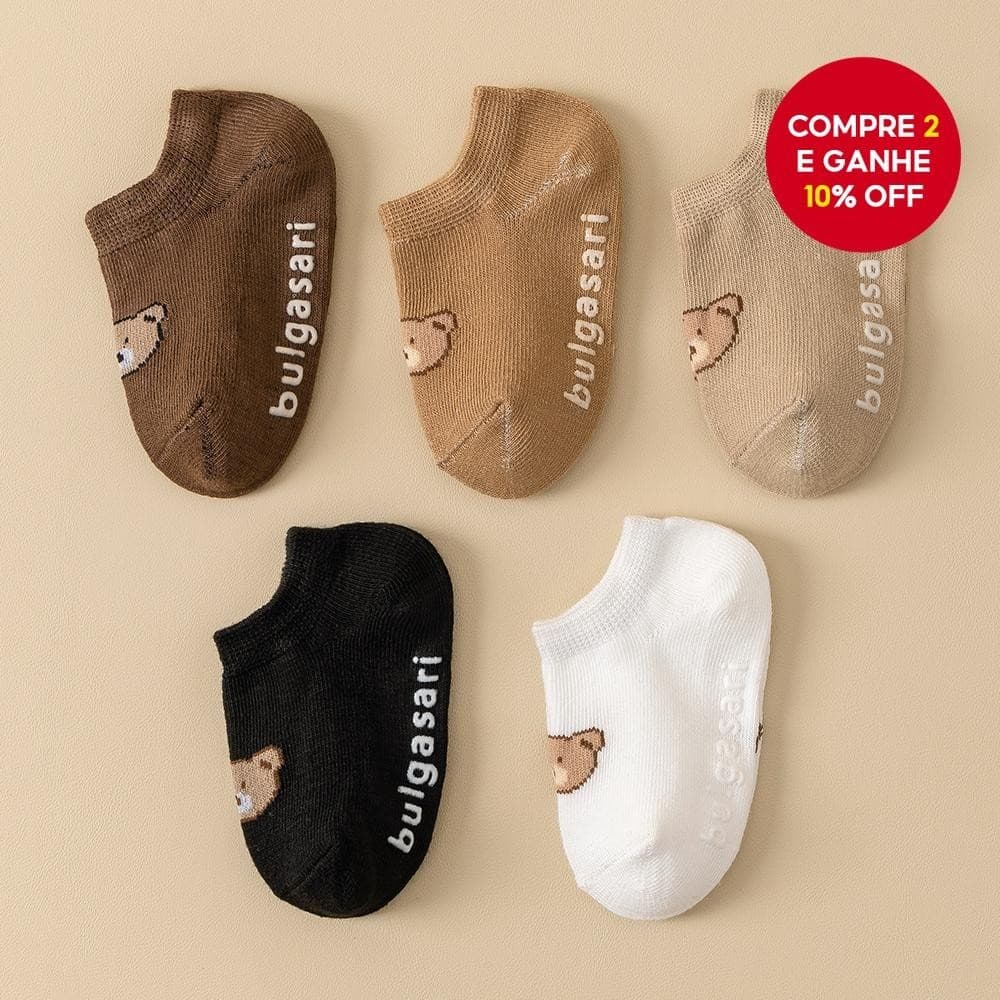 5 Pares De Meias Antiderrapantes Para Bebês Crianças-Fofas Com Estampa De Urso Meninos E Meninas (0 A 5 Anos) ANJIN