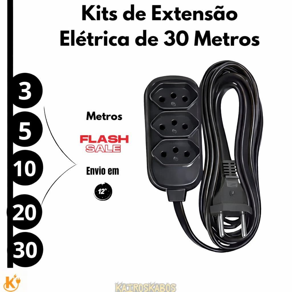 Extensão Eletrica de 30 Metros com 3 Tomada Bivolt - 10 Amperes - Resistente