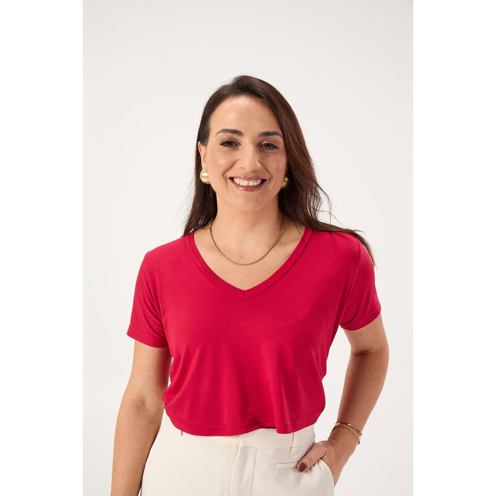 BLUSA DE AMAMENTAÇÃO GOLA V VERMELHA