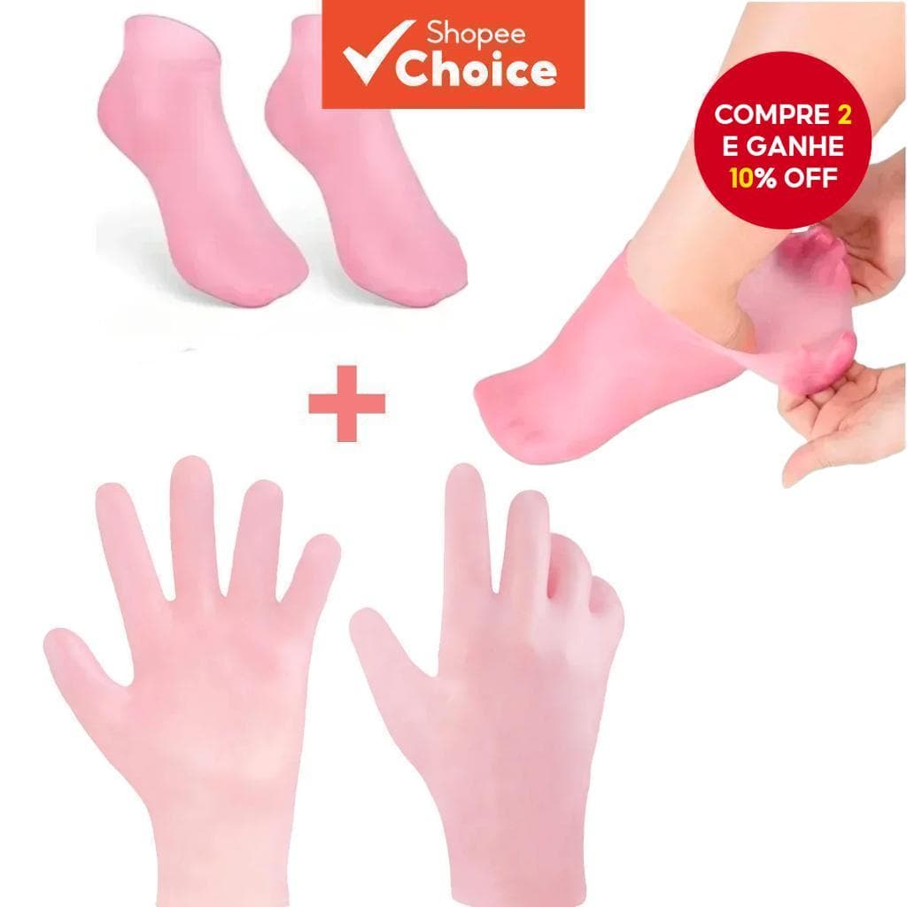 Conjunto de hidratação em silicone - 2 peças: luvas reutilizáveis e meias umidificantes para pele seca (rosa).