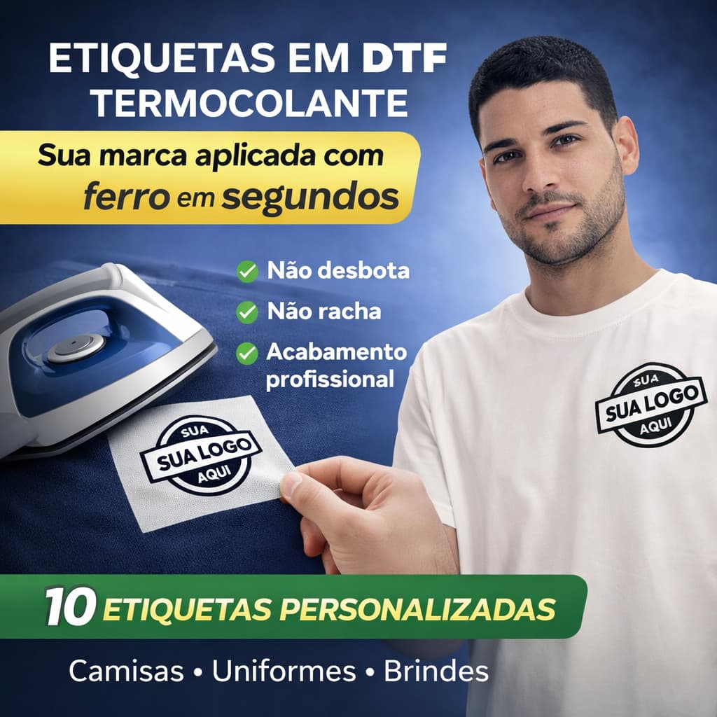 DTF Estampas de Etiquetas com logo Empresa Promocional Aplicar com Ferro Envio Rápido Termocolante