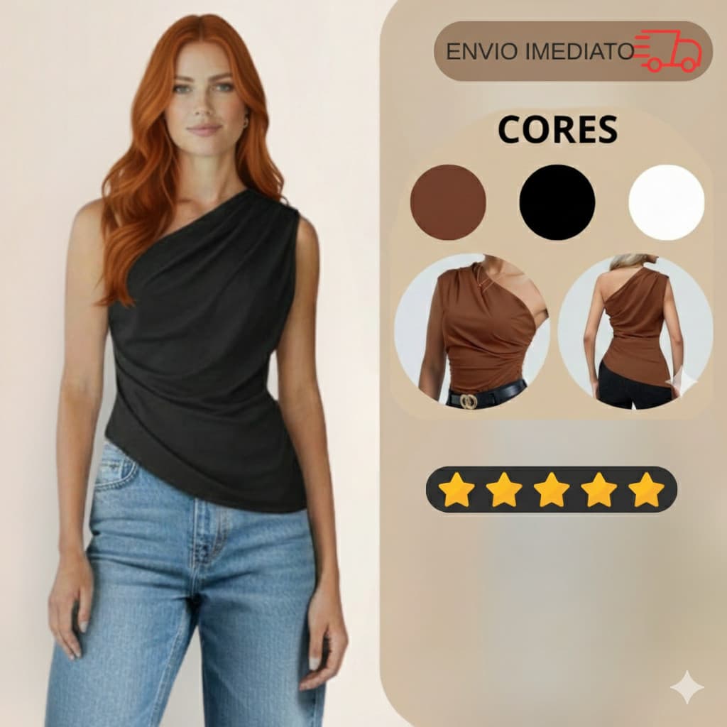 Blusa Feminina Ombro Único Com Franzido Elegante Mula Manca Assimétrica Casual