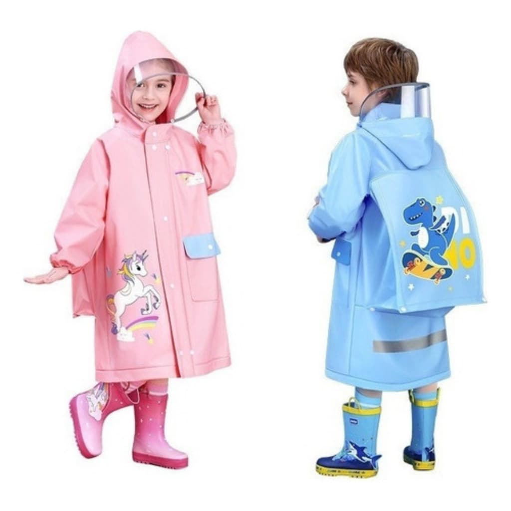 Capa De Chuva Infantil Com Compartimento Para Mochila Menino Menina PVC Impermeável Resistente