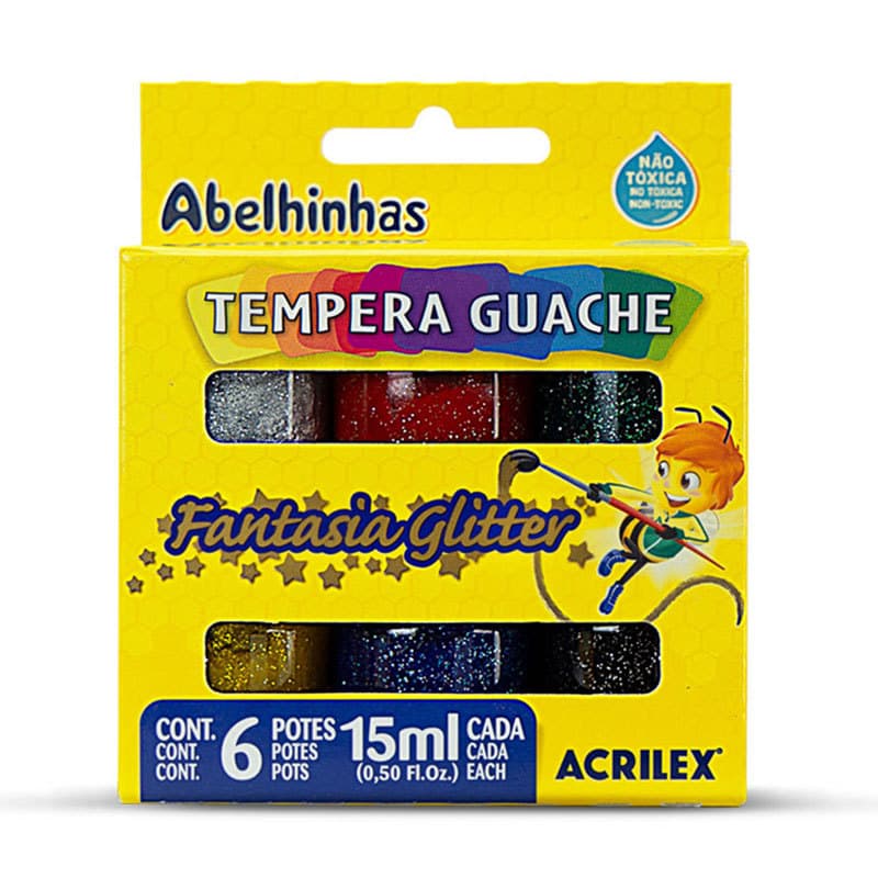 Tinta guache Fantasia Glitter 6 cores 15ml 02001 Acrilex