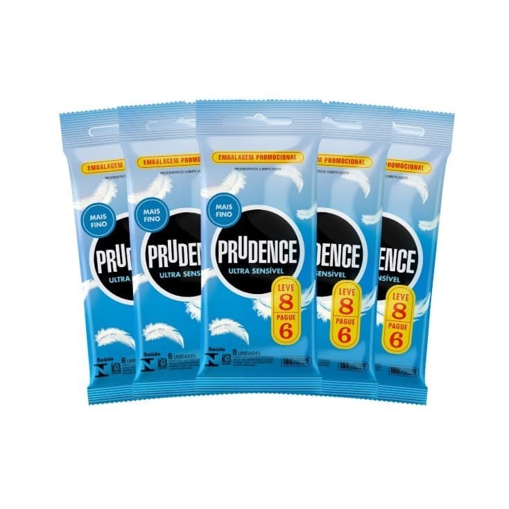 Kit 5 Preservativo Prudence Camisinha Ultra Sensivel Sensitive Mais Fino Lubrificado Leve 8 pague 6