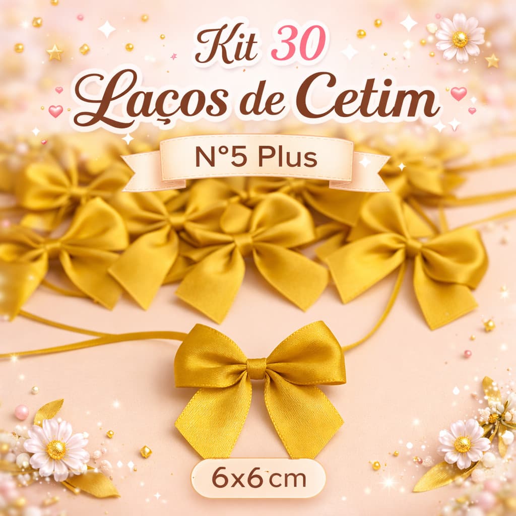 Kit 30 Laços/Lacinhos de Cetim Nº5 6x6cm para Doces, Embalagens e Festas