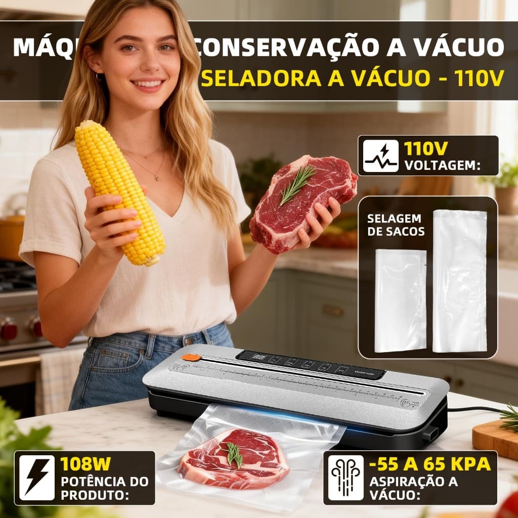 Seladora A Vácuo 6 Em 1 Com Cortador E 10 Sacos 220v/110V