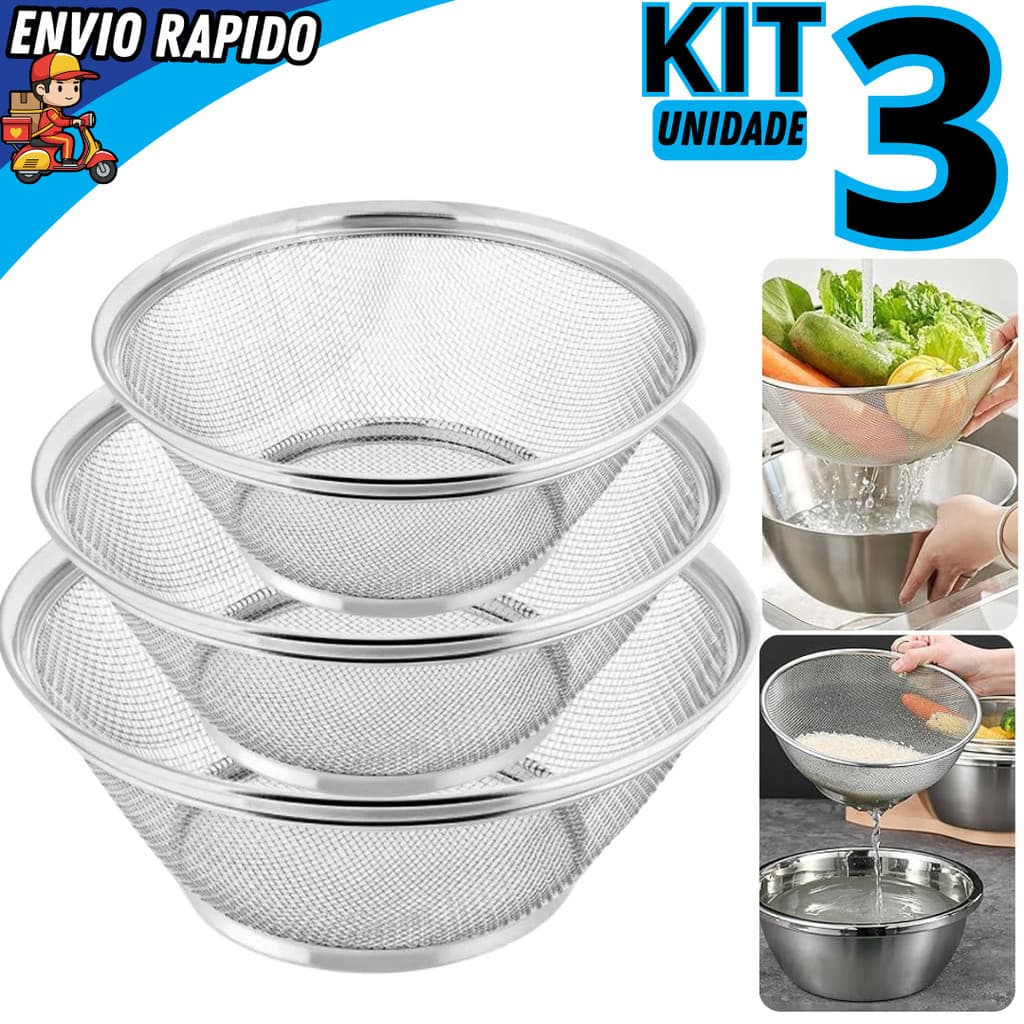 Cesta Escorredor Inox 22cm 25cm 28cm Cestos Para Lavar  Cozinhar Alimentos A Vapor Arroz Legumes Massas Frutas