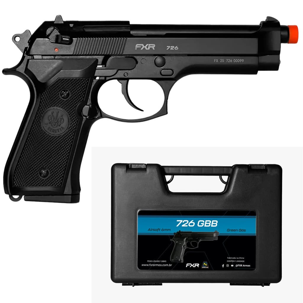 Pistola de Airsoft GreenGás FXR Double Bell M92 726 6mm Blowback Full Metal Profissional