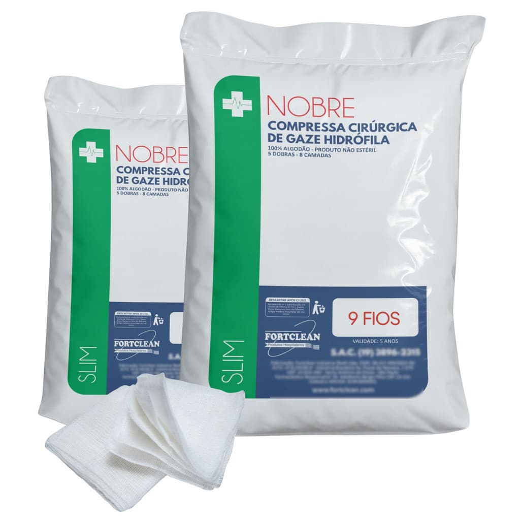 2x pacote de compressa de gaze não estéril 7,5cm x 7,5cm 9 fios p/ proteção e limpeza demachucados