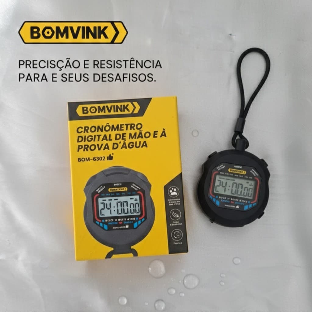Cronômetro Digital Esportivo Profissional 1/100s com Alarme e Data – Resistente à Água