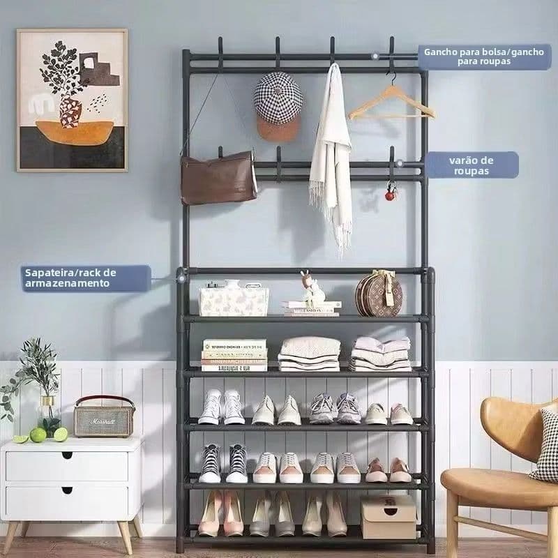 Arara de Roupas 5 Prateleiras 60cm – Estrutura Reforçada, Compacta e Fácil de Montar