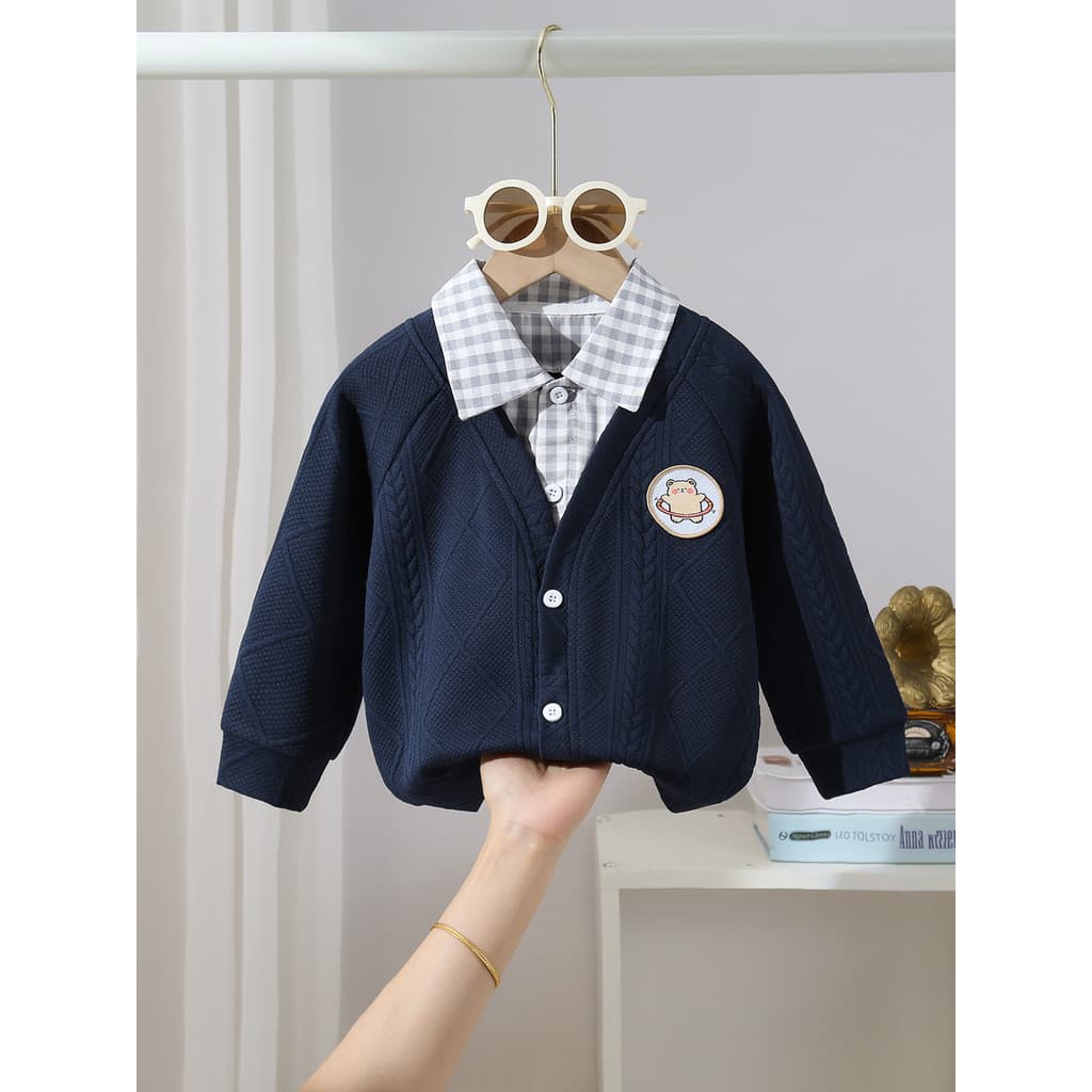Fornecimento exclusivo transfronteiriço estilo outono moda infantil jaqueta de manga comprida versão coreana falso de du