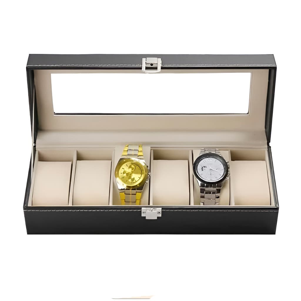 Estojo Porta Relógio Maleta Nichos Couro Sintético Organizador de Joias Óculos e Bijuterias