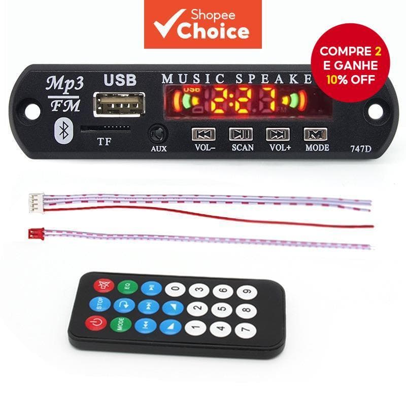 Placa MP3 Bluetooth BT 5.0 Com Rádio USB TF WMA Audio Player Conexão Estável Durável