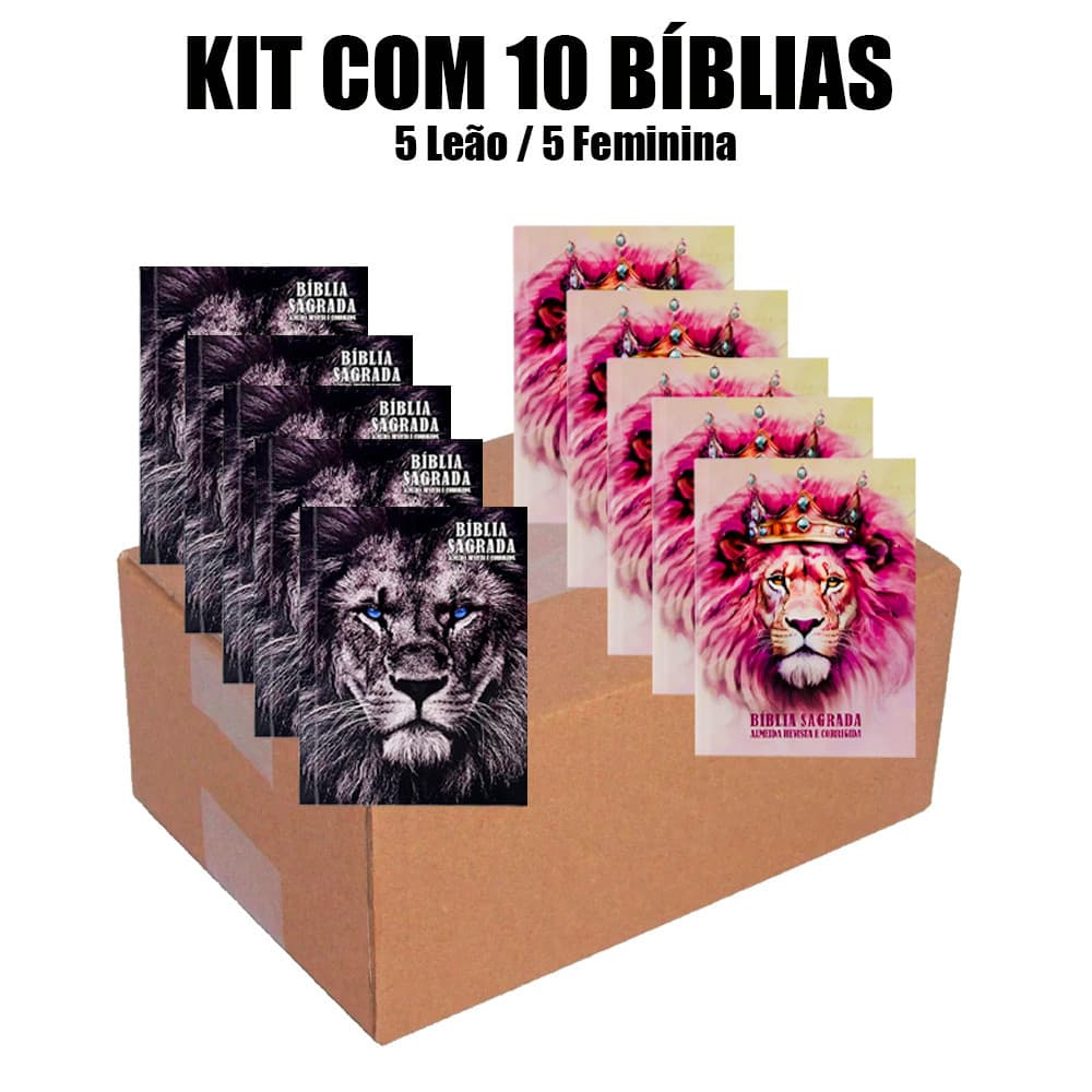 Kit 10 Bíblias brochura | Edição de Promessas para Evangelizar - 5 Leão e 5 Feminina