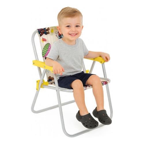 Cadeira De Praia Infantil Alumínio Patrulha Canina Bel Amarela