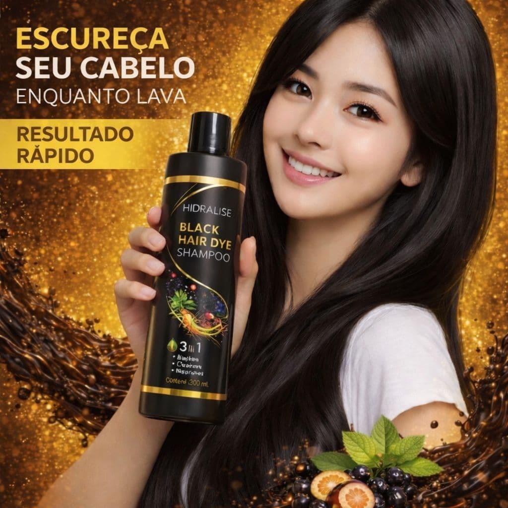 Shampoo de Tintura de Cabelo  Black hair dye Contém Vegetais Orgânicos - Reverte Branco para Preto