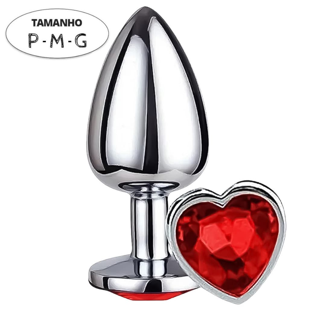 Plug Anal Inox Coração Joia Tamanho P M G Casal Fetiche Sado BDSM