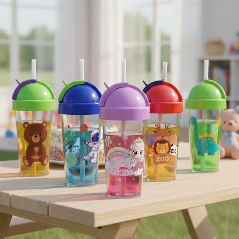 Garrafinha Plastica de 300ML Tematizado com Canudo - Hidração com Estilo 17x6cm - 8872